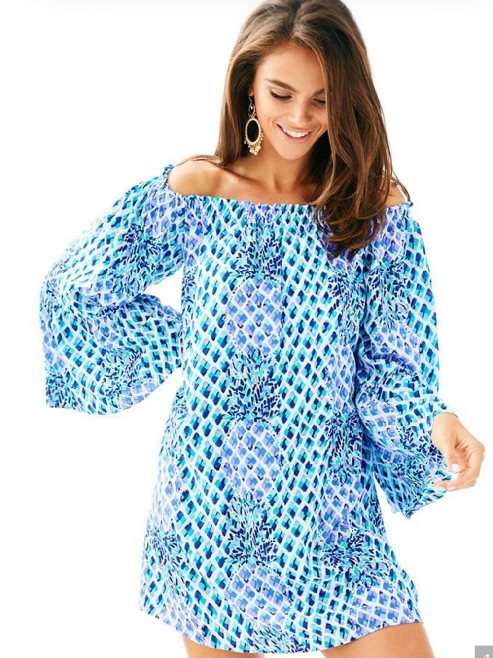 Lilly Pulitzer Blue Multi Nevie Off-the-Shoulder Dress